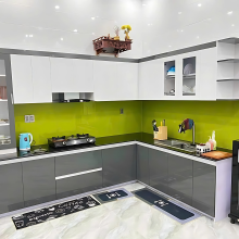 Tủ Bếp Acrylic Bóng Gương Gỗ Mdf Màu Xám Phối Trắng Đẹp